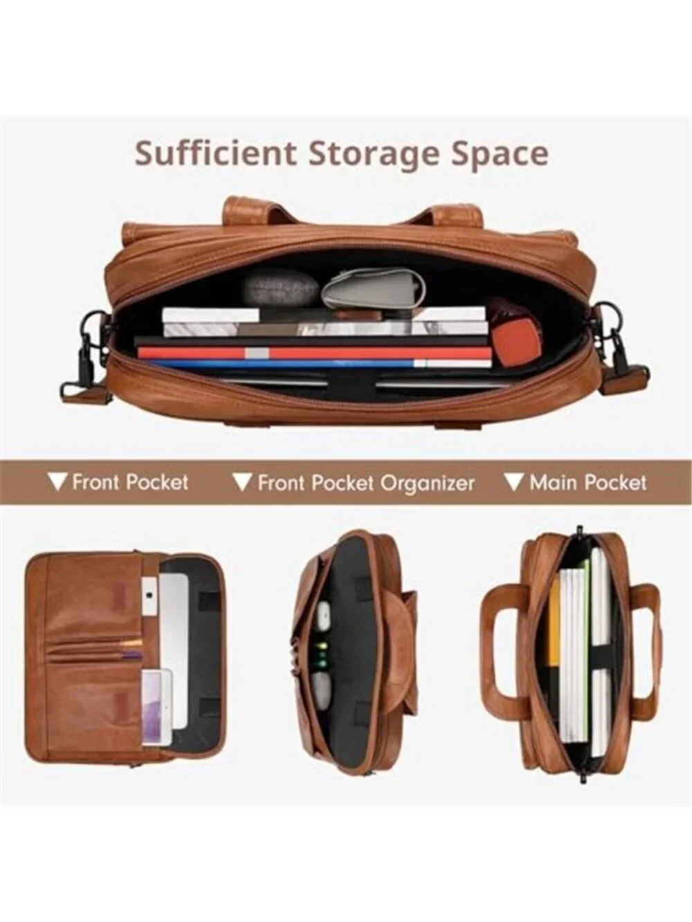 Leather Laptop Bag for Men Women Premium Laptop Briefcase Fits Up to 15.6 Inches